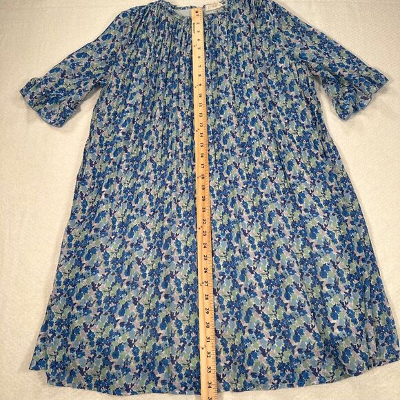 Melloday Mini Shift Dress 3/4 Sleeve Size Large Blue Floral Pleated Ruffle Neck - Picture 8 of 10